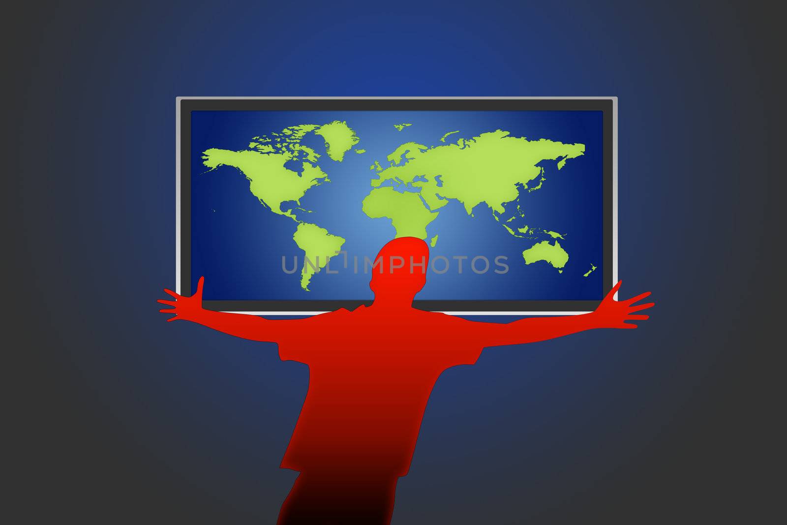 Flat LCD TV-Liquid Crystal Display with the world and human figure