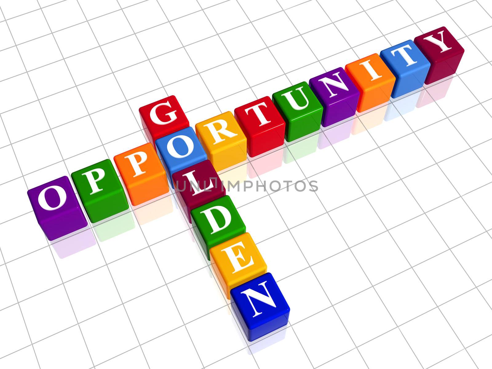 3d color cubes with white letters like crossword with text - golden opportunity