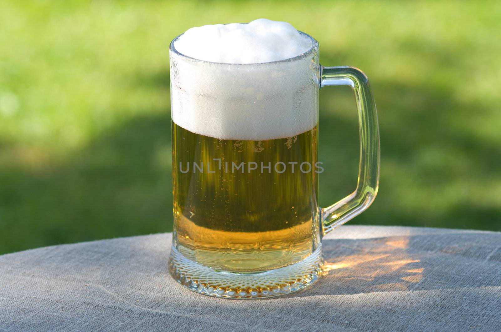 Beer mug on a table of outdoor