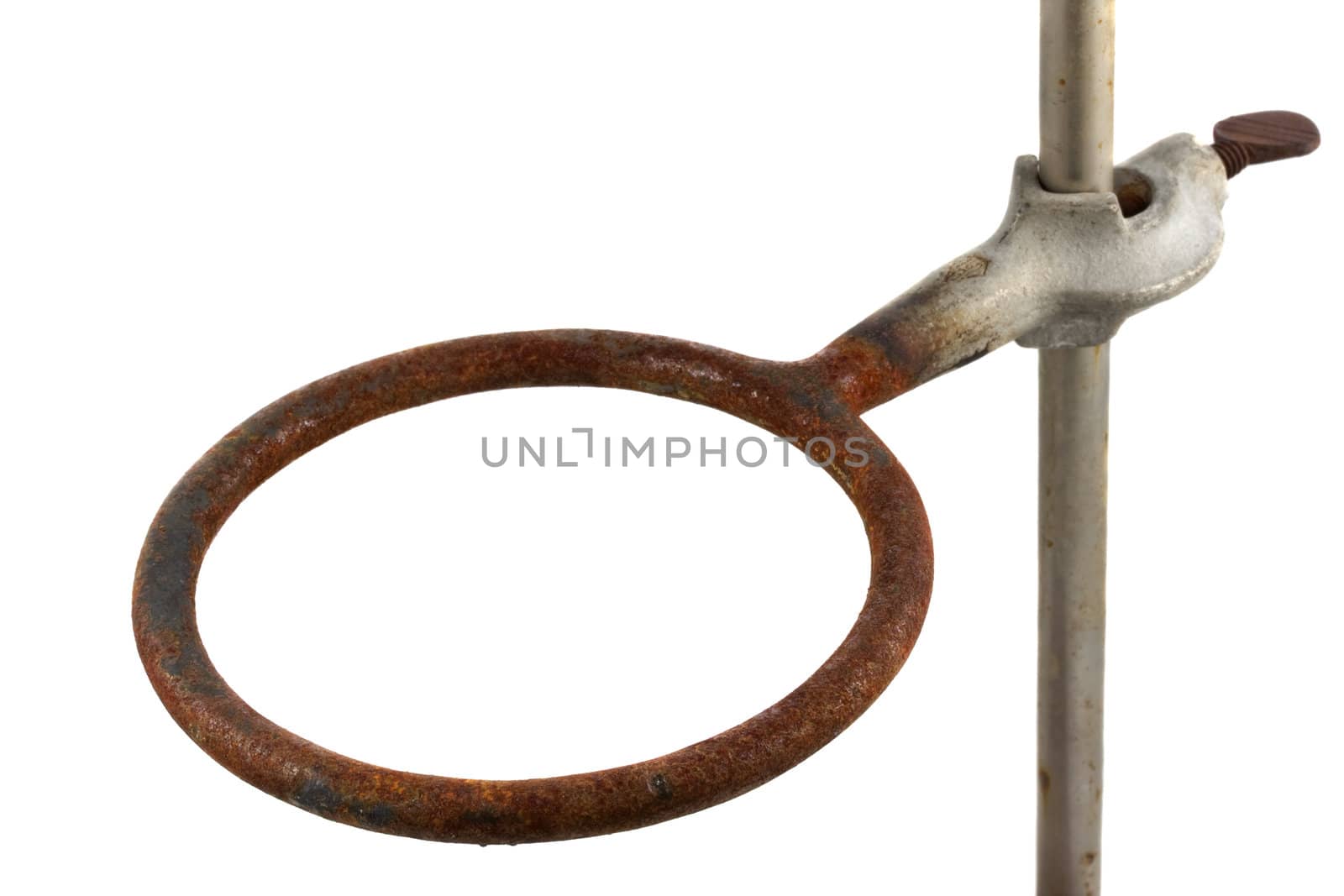 rusty metal holder and stand for laboratory glass isolated on white