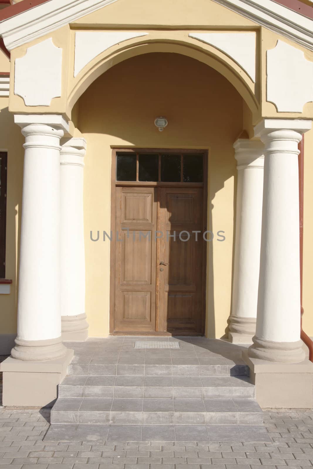Architectural details to entrance of newly