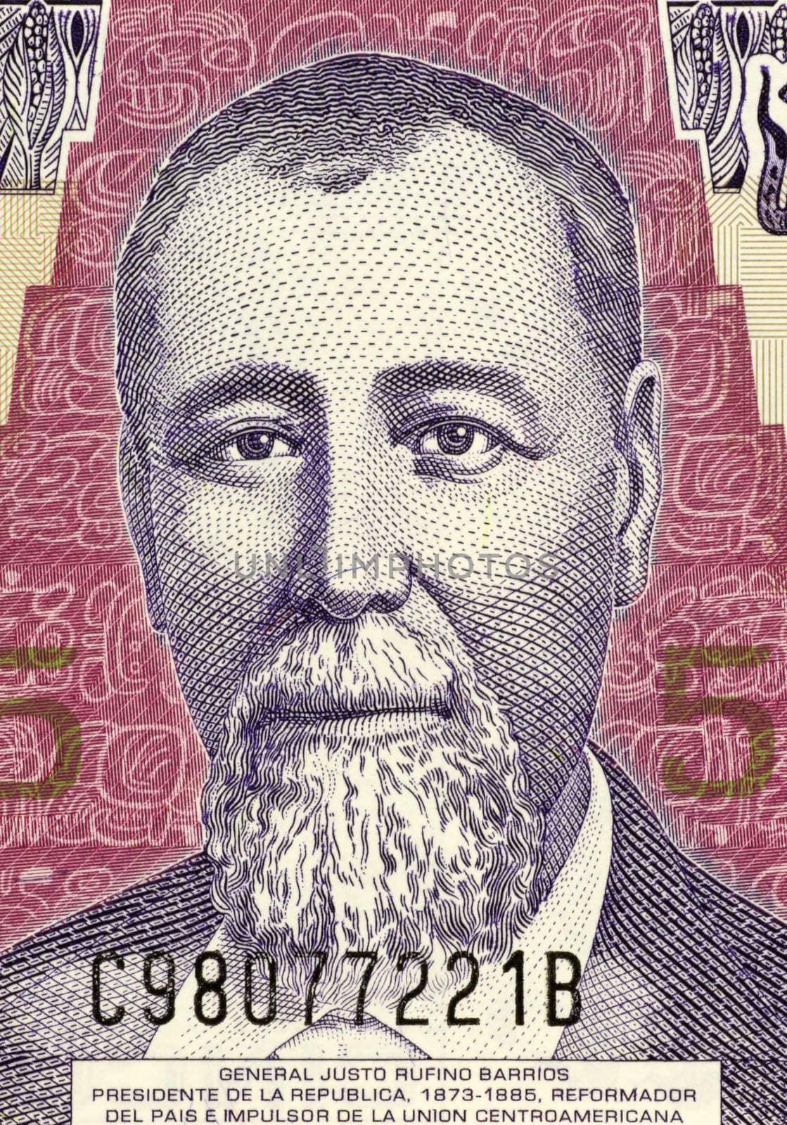 General Justo Rufino Barrios on 5 Quetzal 2006 Banknote from Guatemala. President with liberal reforms and attempts to reunite central America.