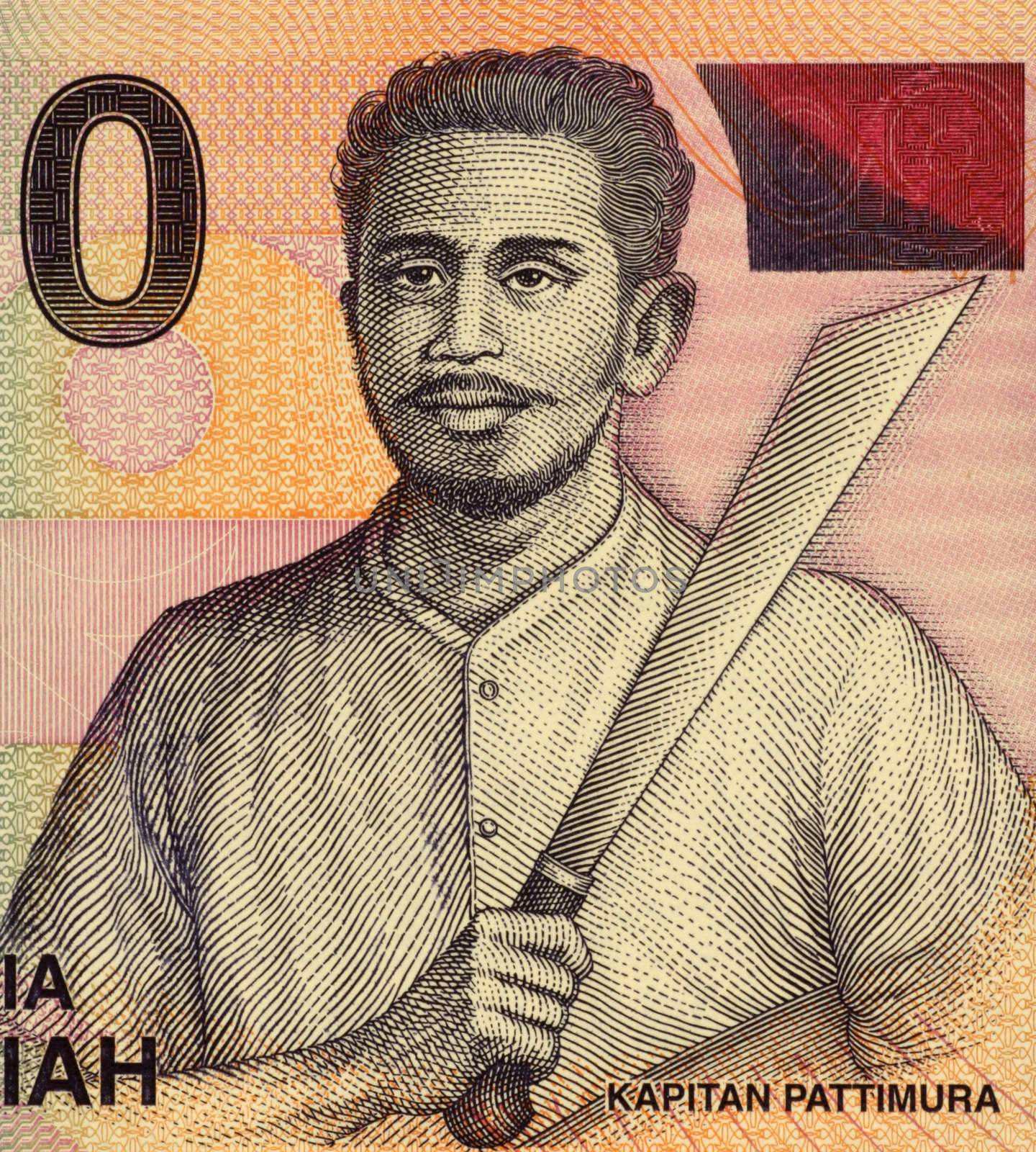 Kapitan Pattimura on 1000 Rupiah 2000 Banknote from Indonesia. Muslim Ambonese soldier who led a rebellion against Dutch forces on Saparua near Ambon in Maluku. In december 1817 he was hanged.