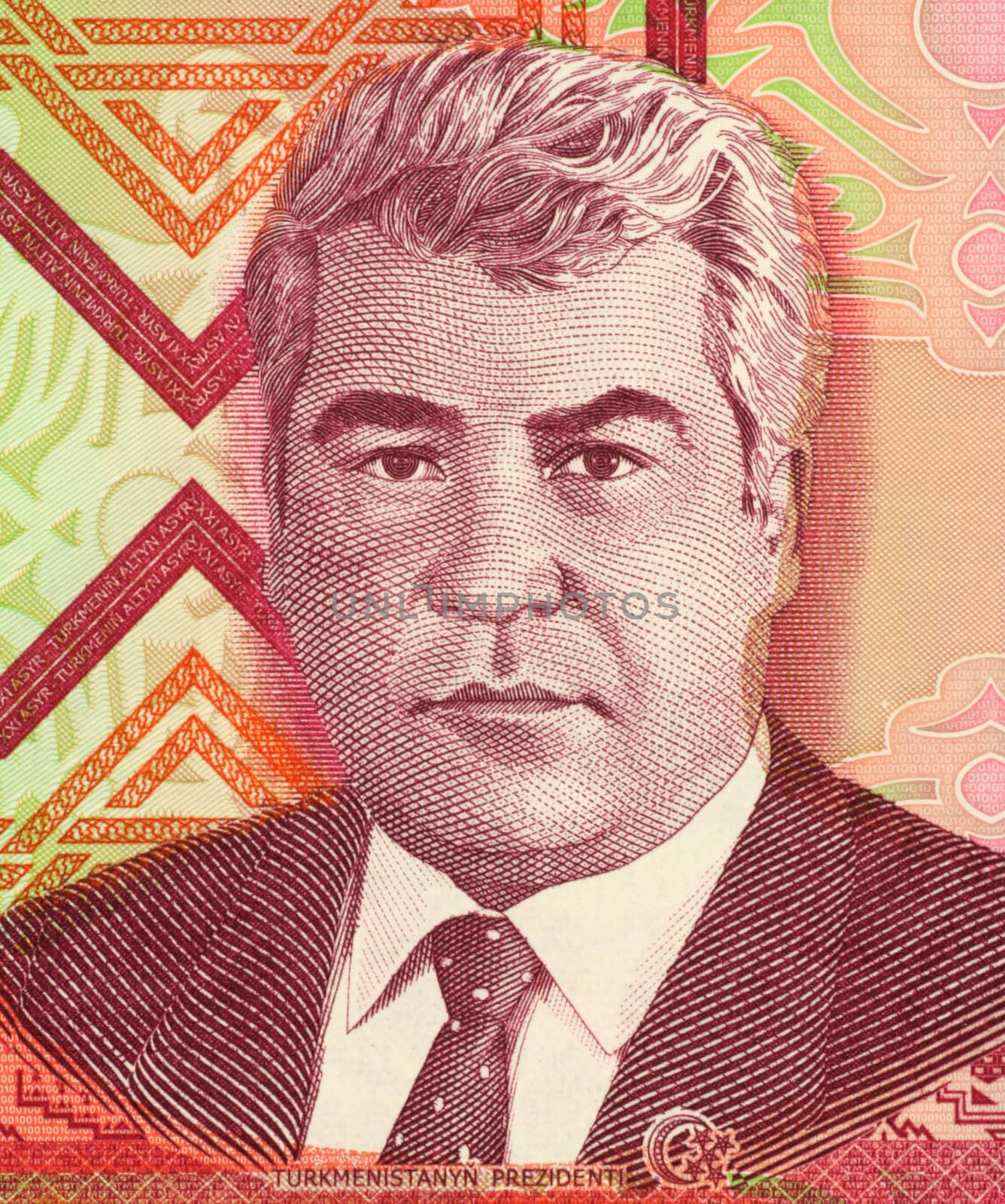 Saparmurat Niyazov on 1000 Manat 2005 Banknote from Turkmenistan. President of Turkmenistan during 1990-2006.