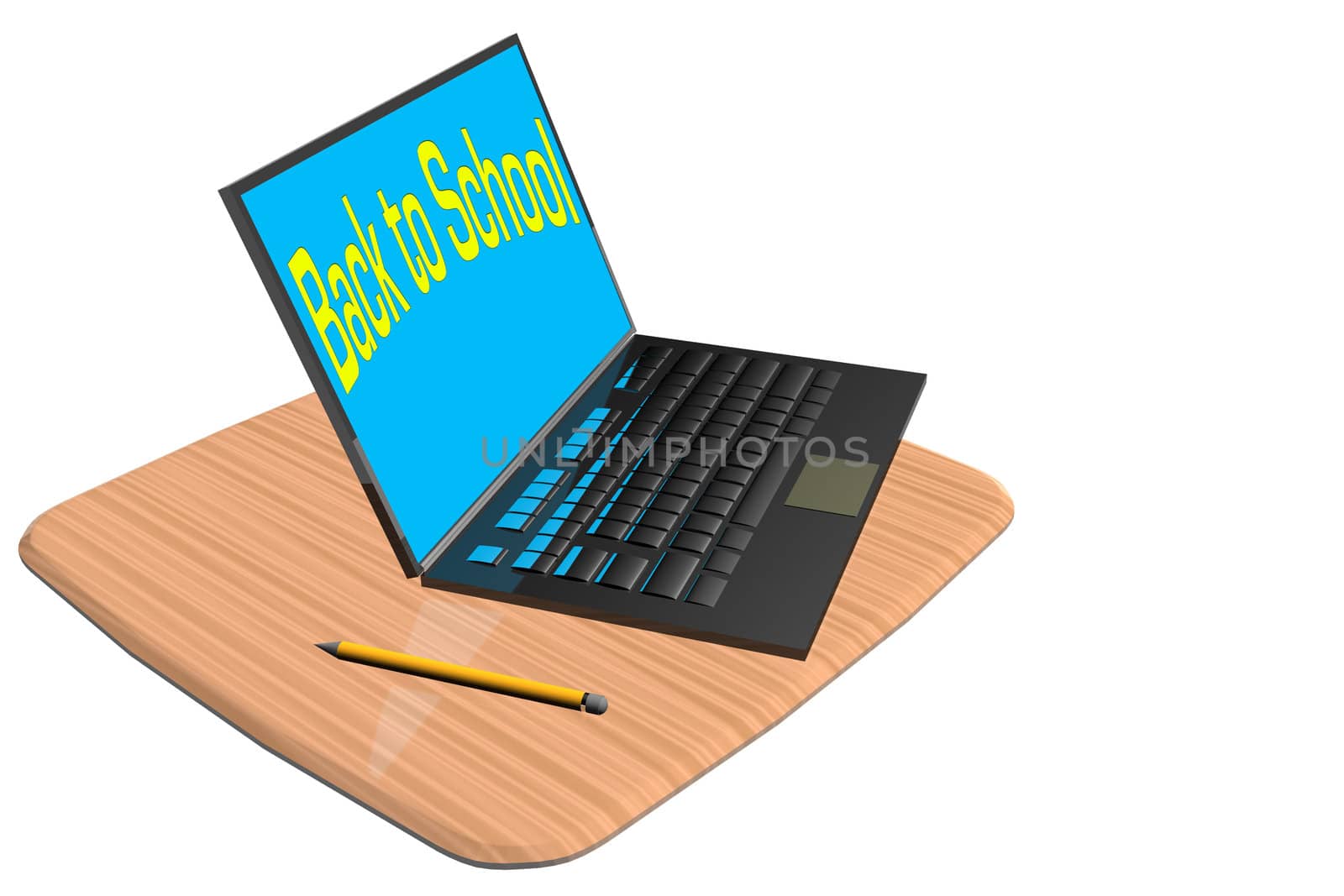 Laptop on school desk with pencil