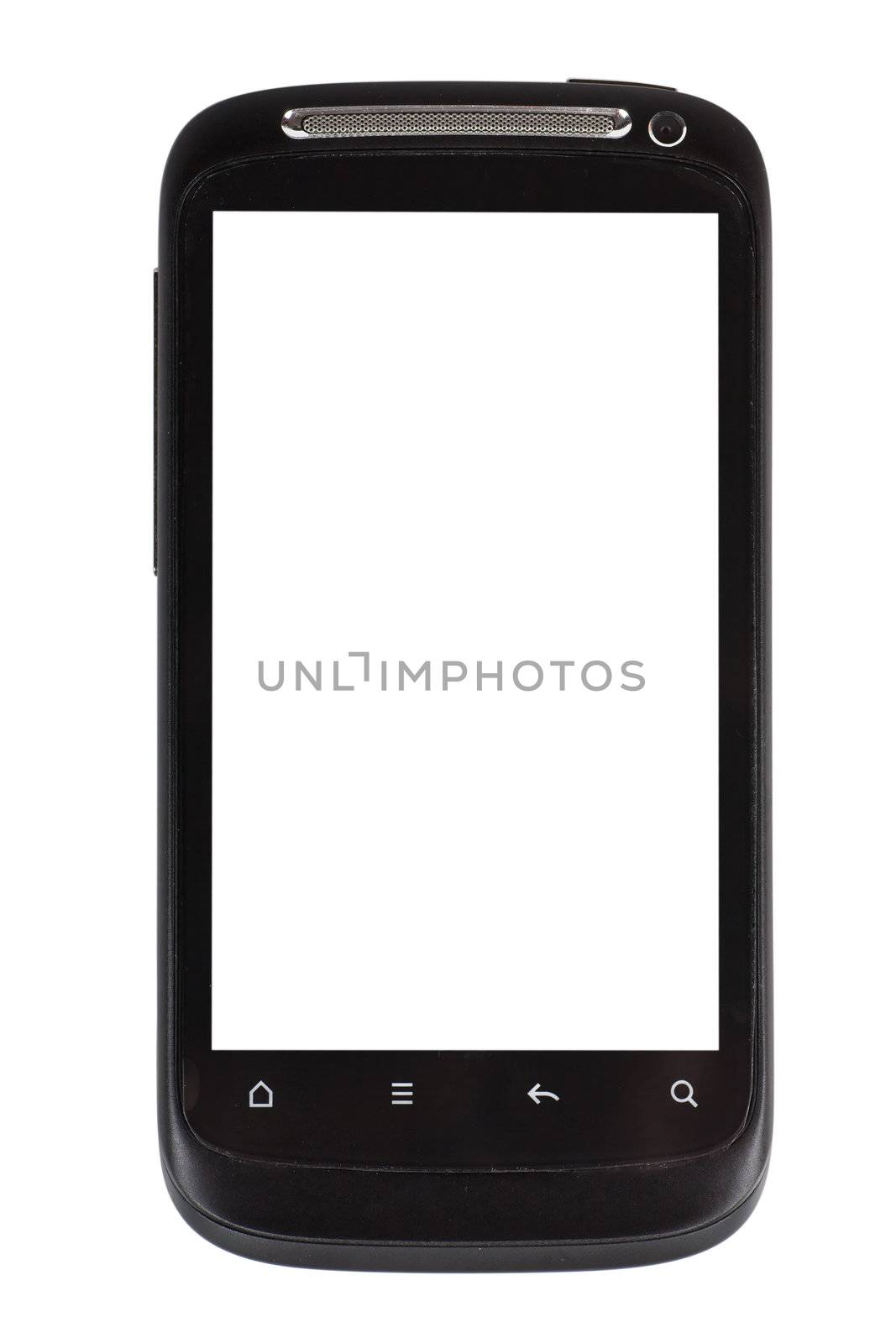 New smartphone with large touch screen over white background