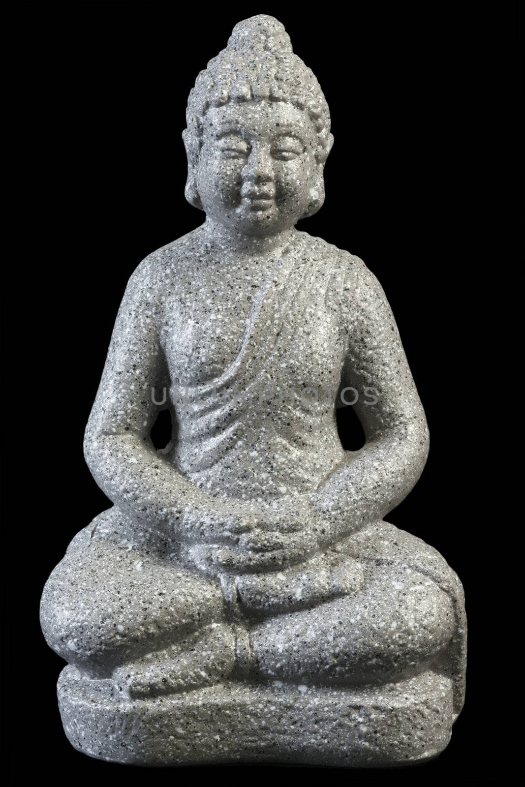 Buddha sculpture in lotus position - isolated on black background