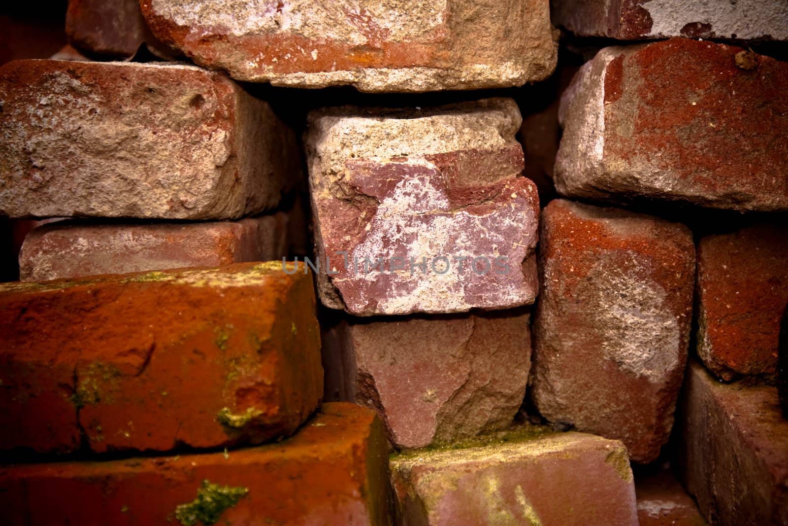 Close-up of stacked weathered brick