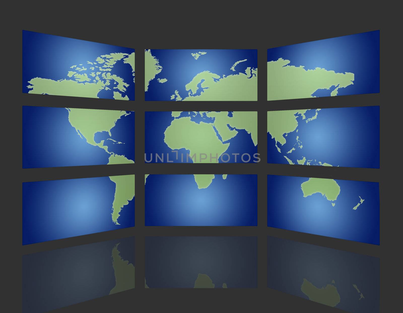 set of monitors that transmit over the world