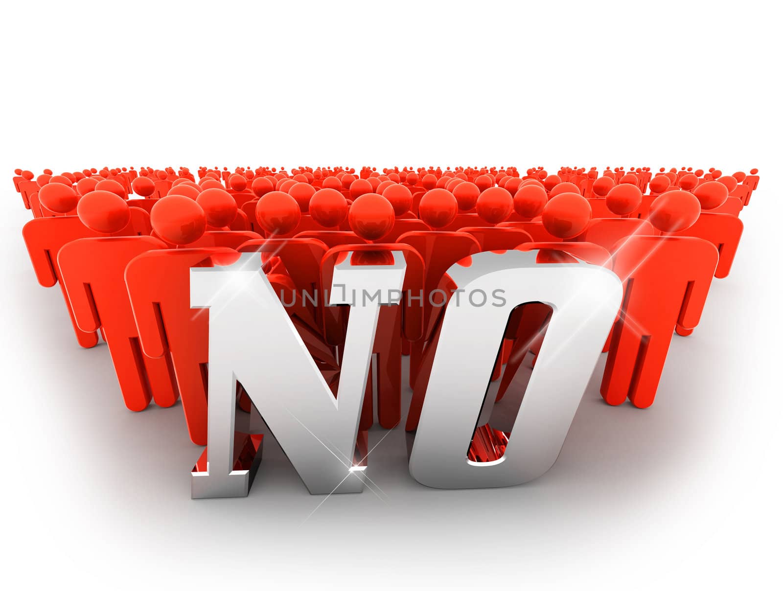 Negative concept represented by a group of people behind the word NO. Includes clipping path