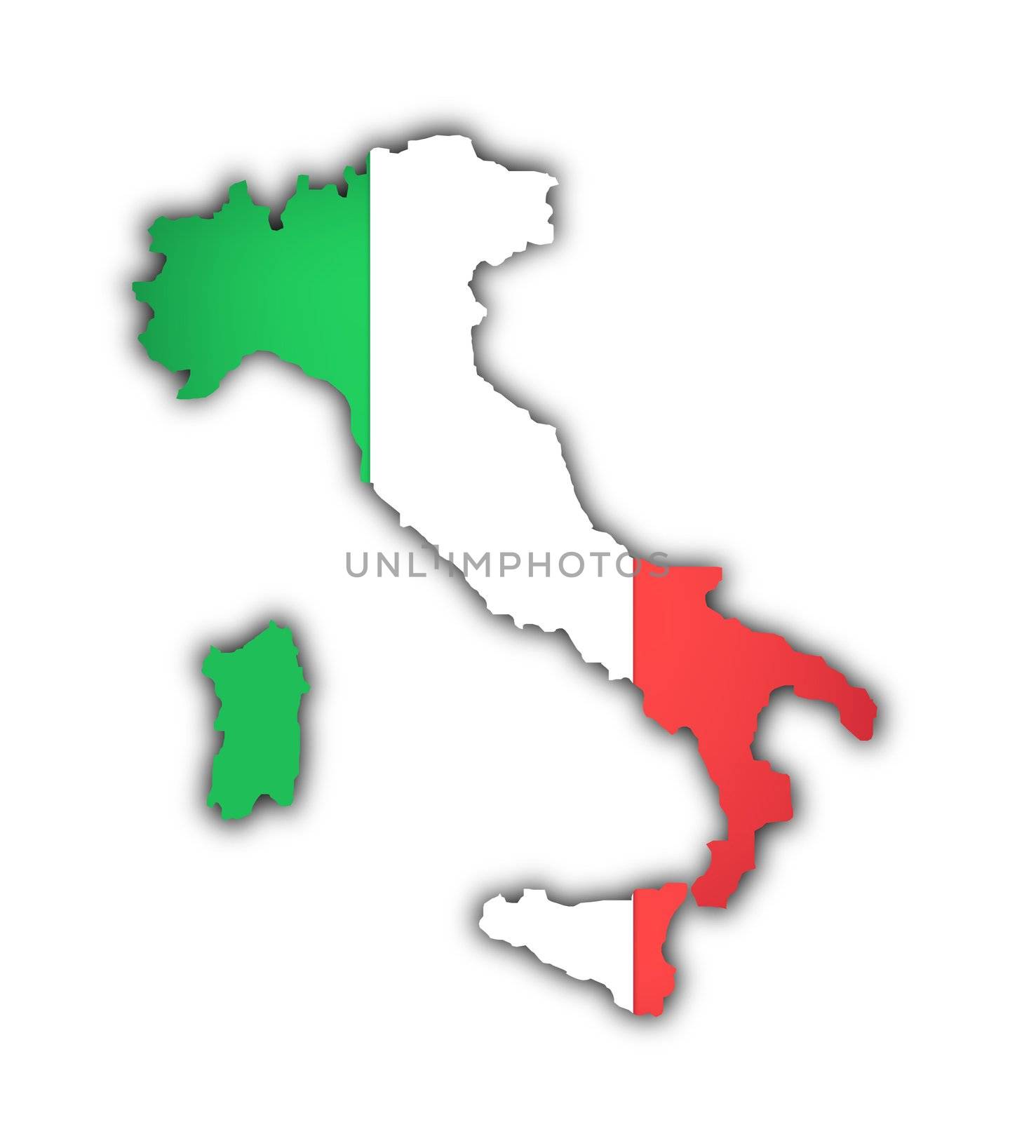 flag and map of italy on white background