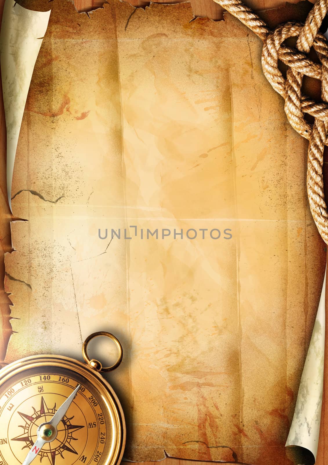 Old paper texture with a compass and rope by 4ustudio