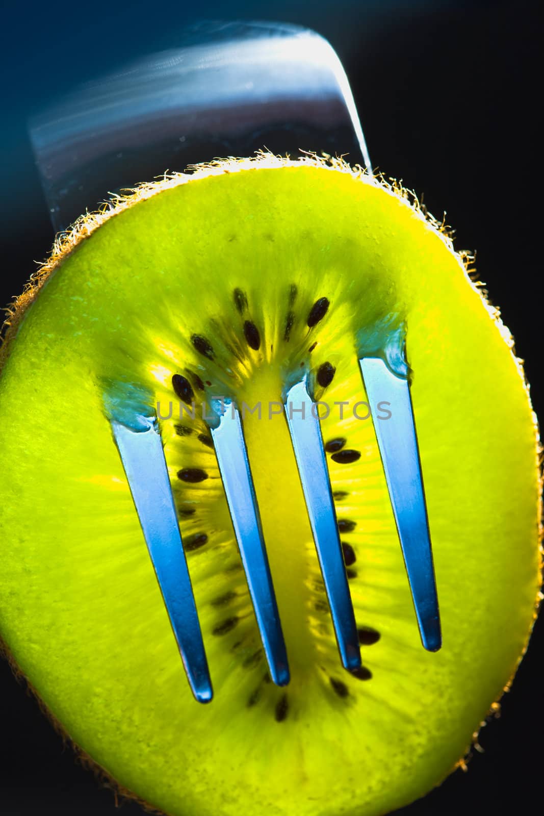 Slice of kiwi on a fork