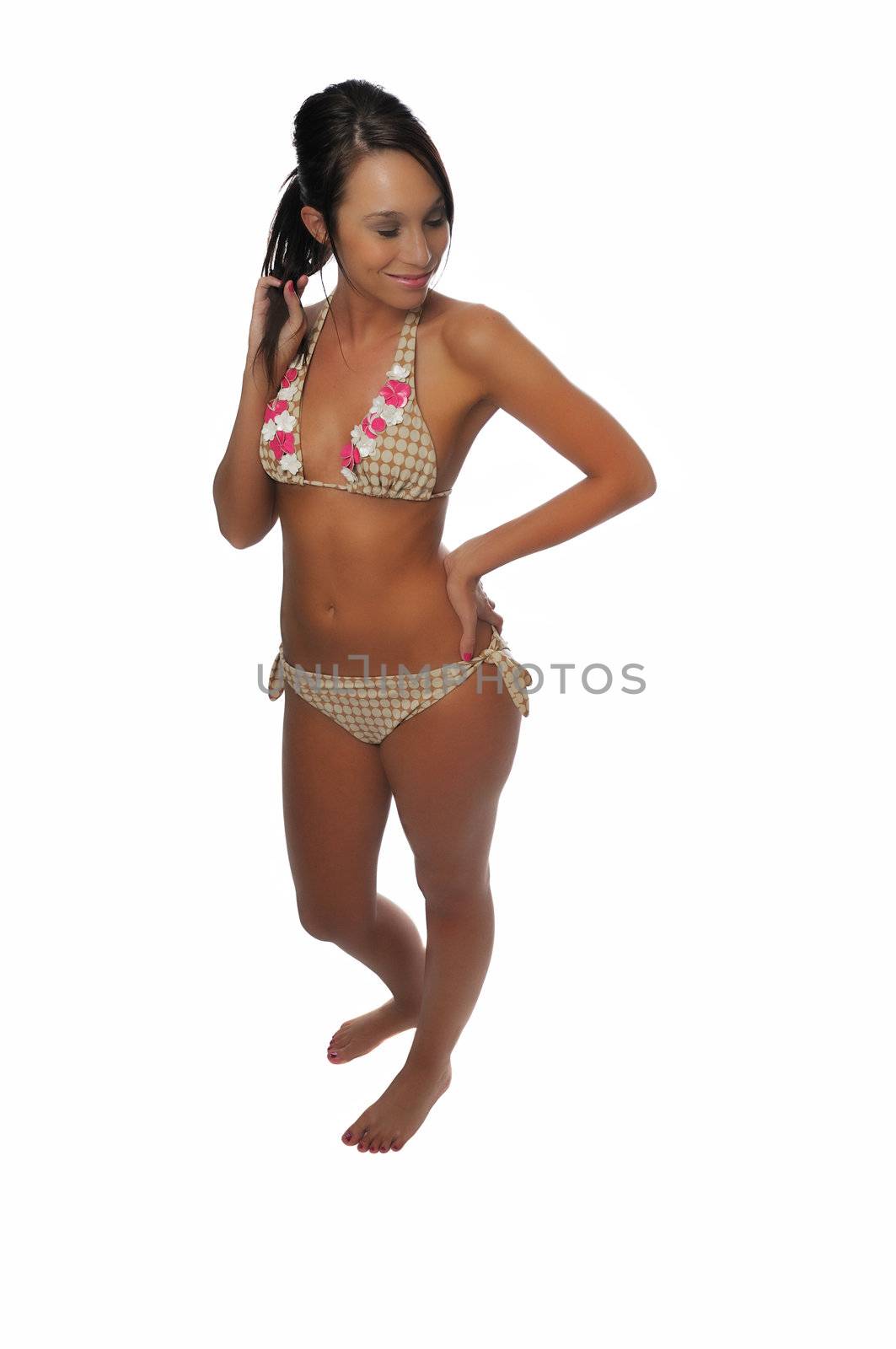 beautiful young woman having fun in a bikini