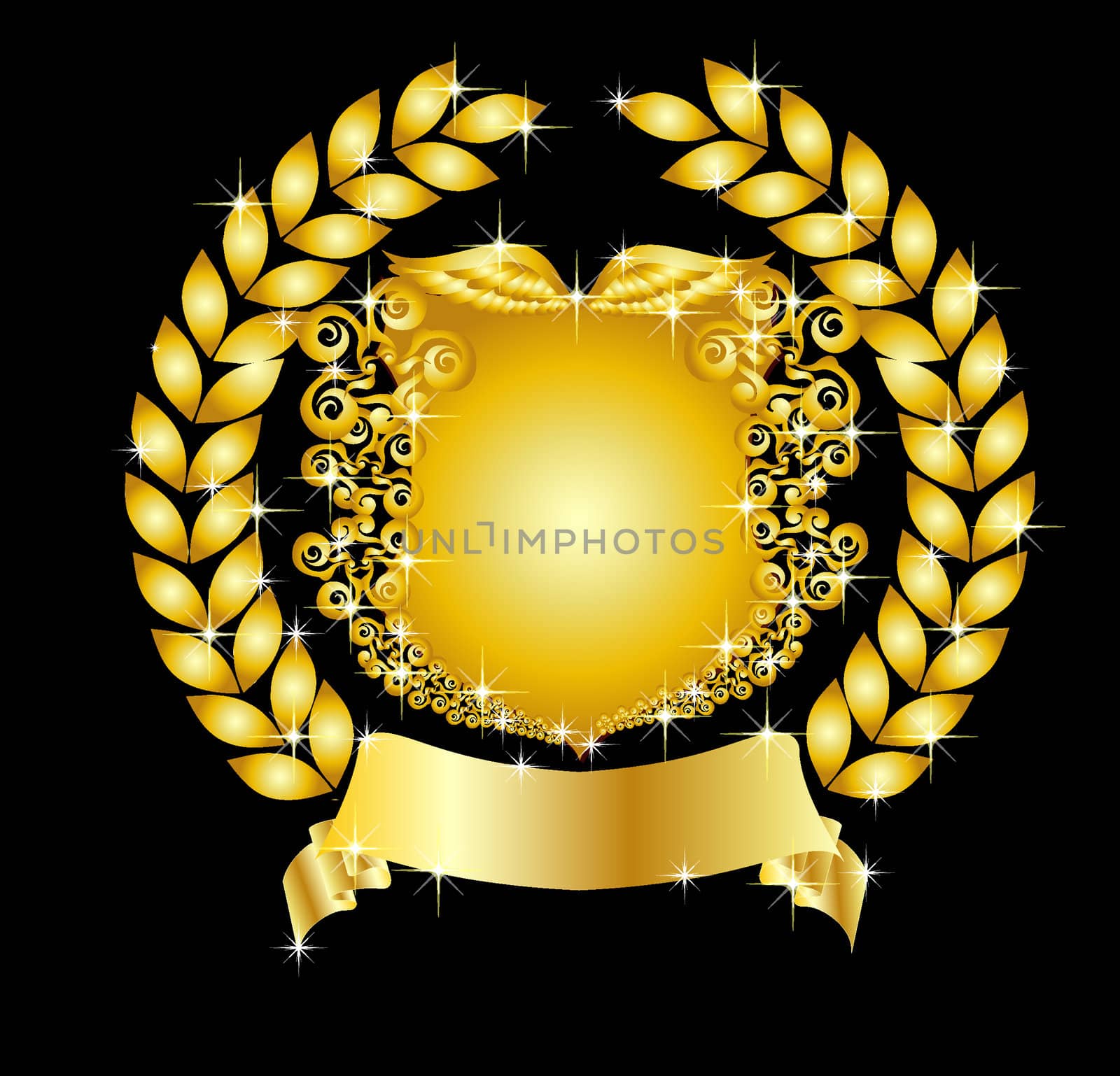 golden heraldic shield laurel wreath by peromarketing