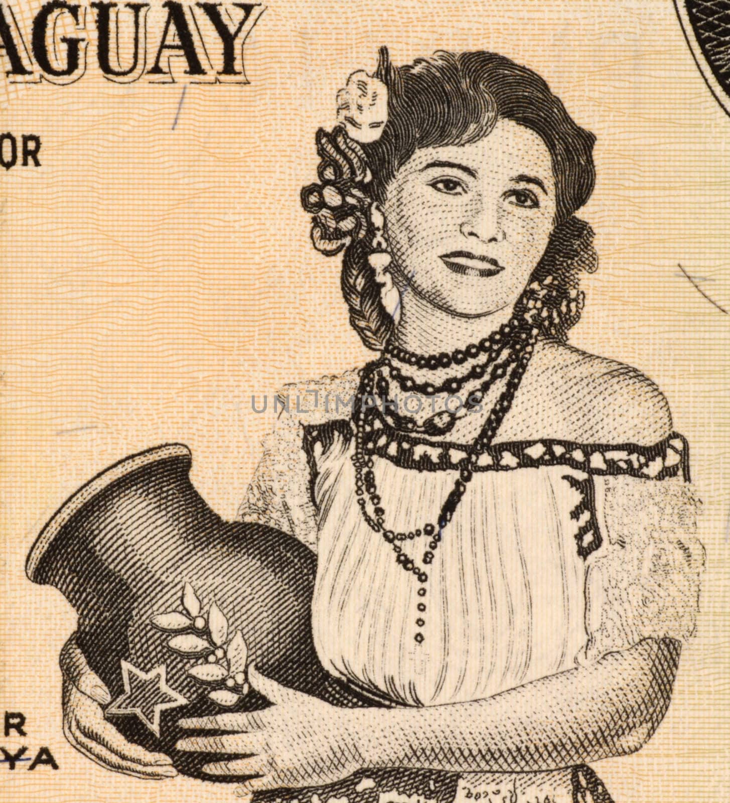 Paraguayan Woman Holding Jug on 5 Guarani 1963 Banknote from Paraguay