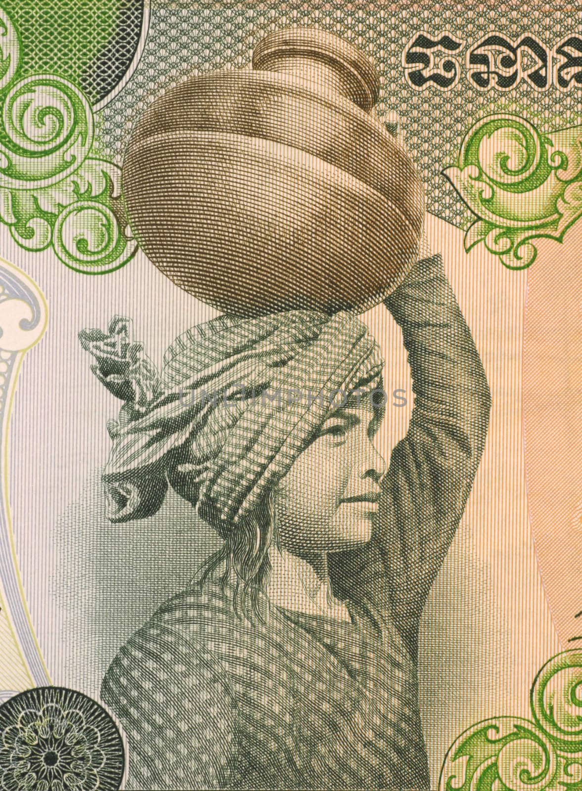 Girl with Vessel on Head from Cambodia by Georgios