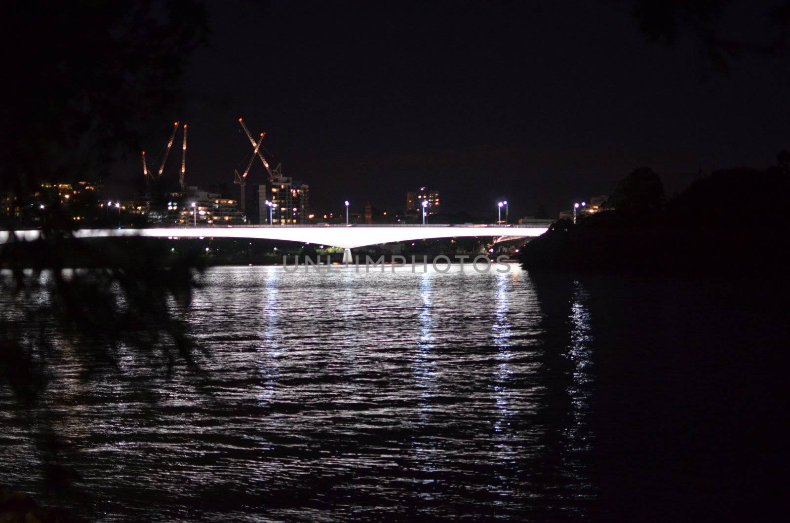 The Riverside Expressway Bridge crossing the Brisbane River. Photo taken at night from Kangaroo Point.