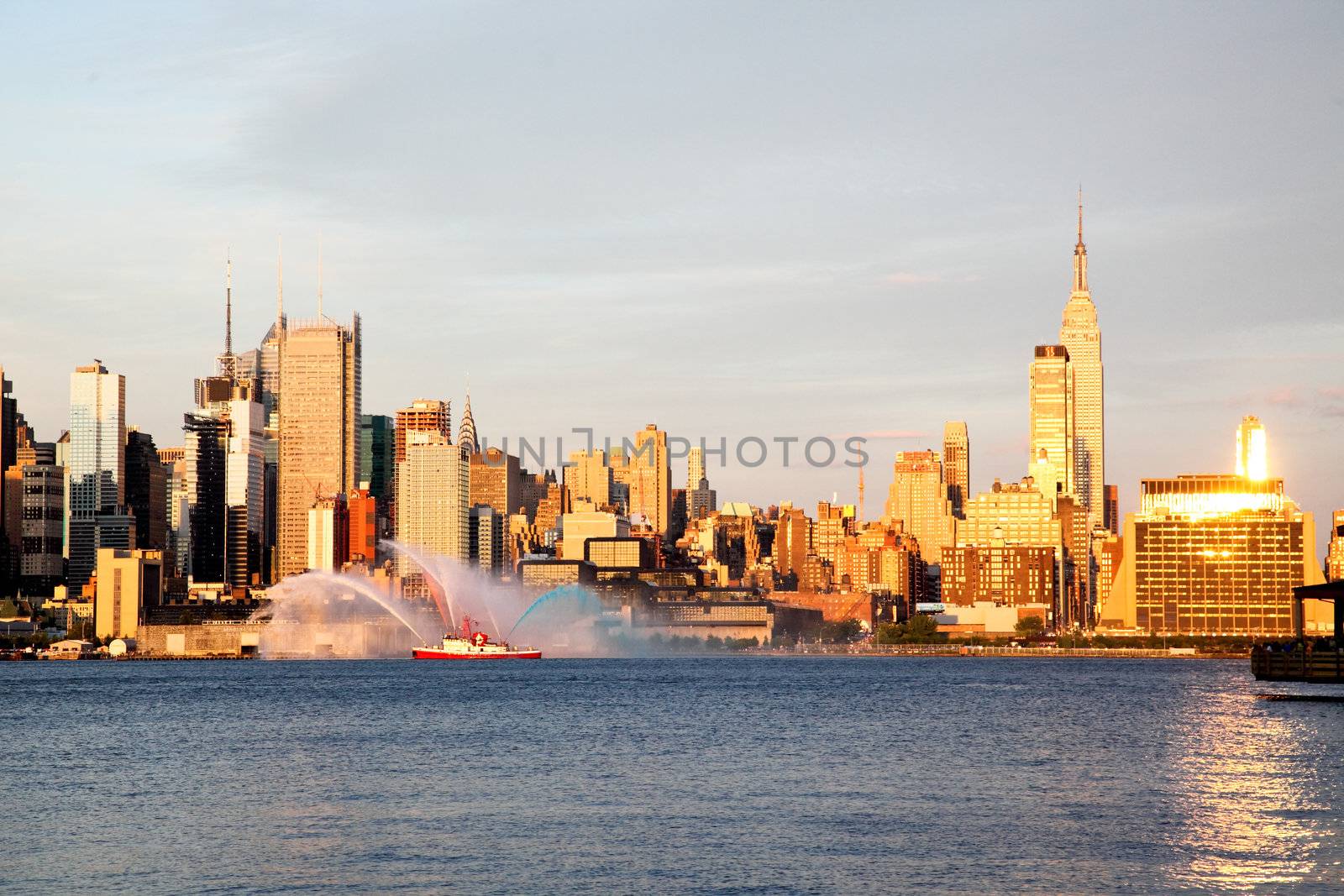 NEW YORK CITY - JULY 4, 2009: Fireboat water spree prior to Mary's 4th of July fireworks 