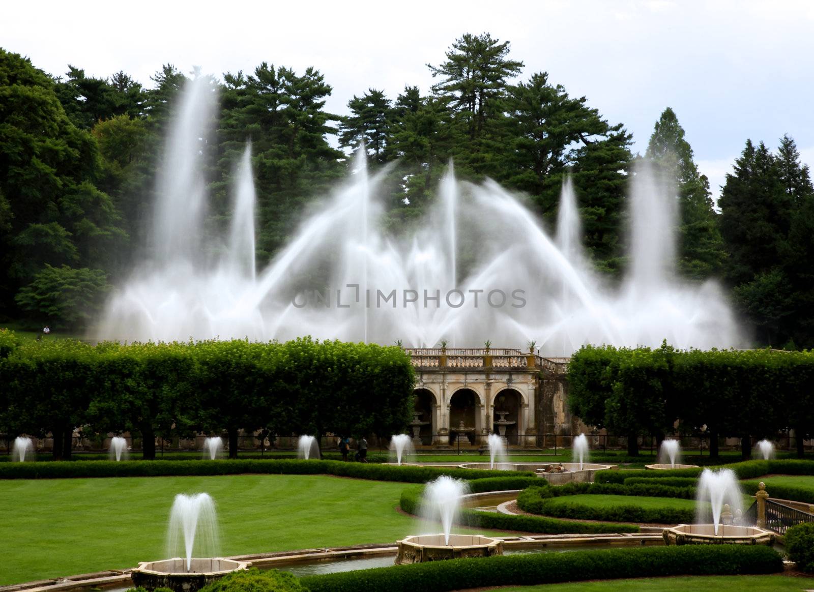 A fountain show in a botanical garden USA