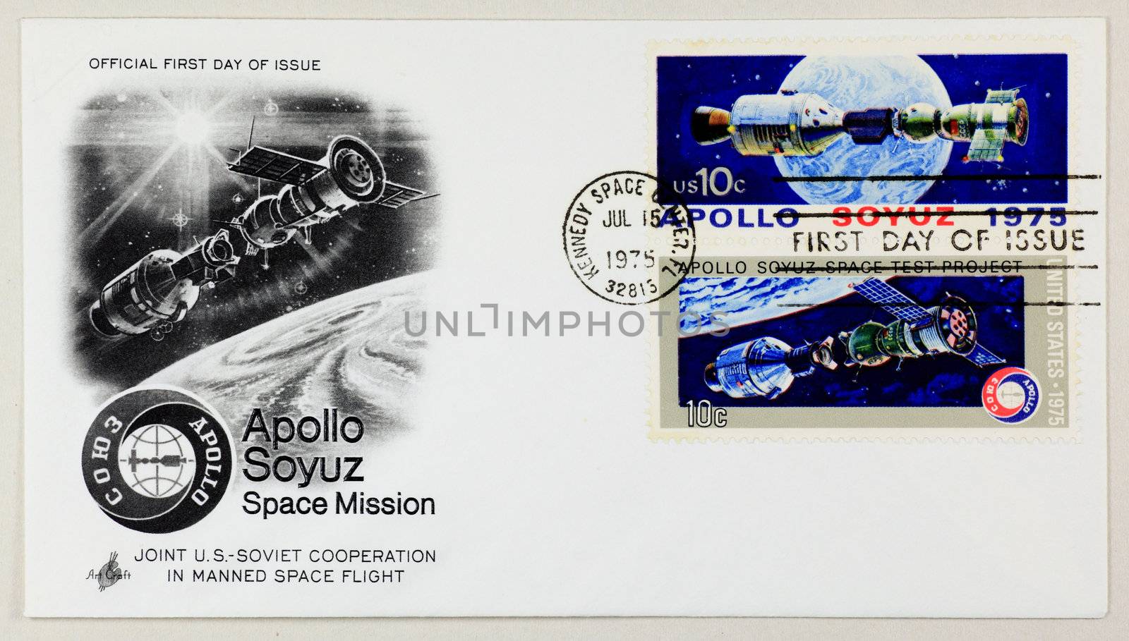 The first day issue of apollo soyuz stamp
