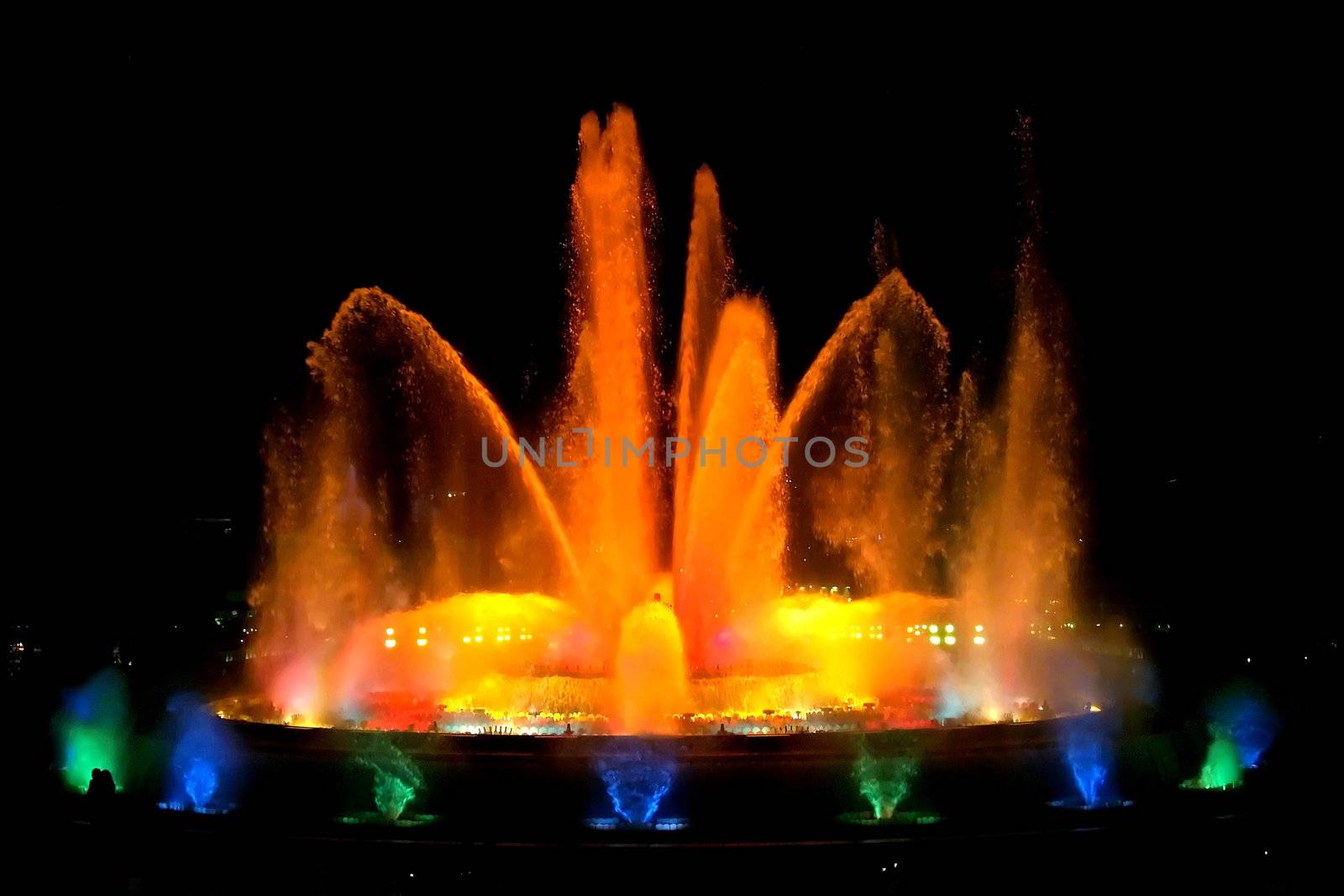 Montjuic (magic) fountain in Barcelona at night