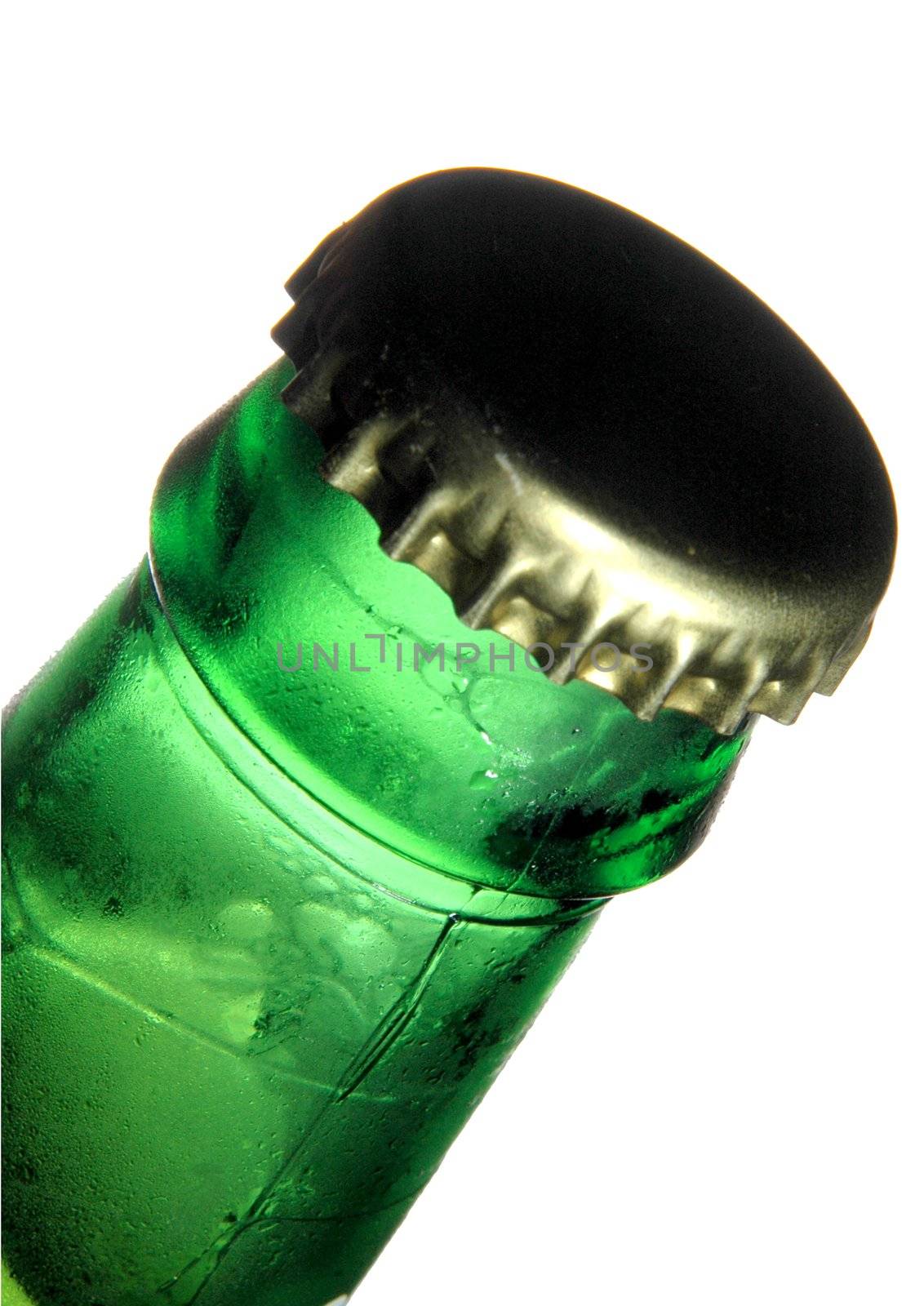 Close up of Green glass bottle of Beer