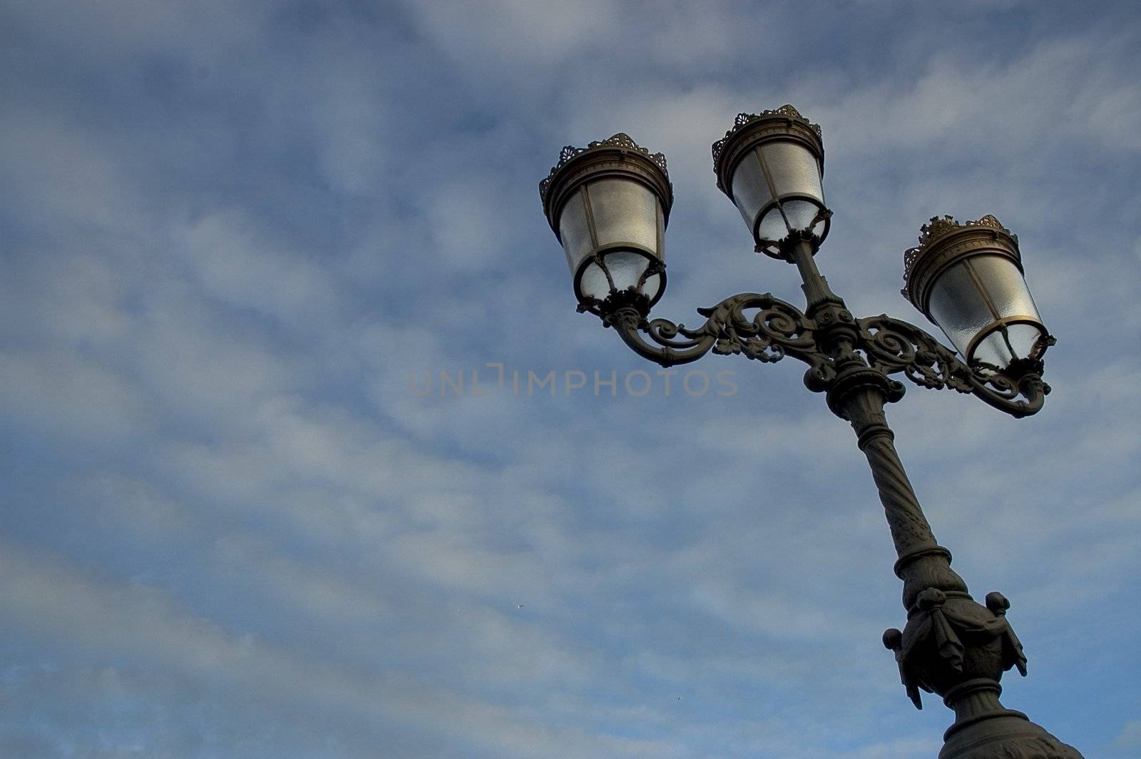 Victorian City Streetlamp in Dublin, shot from below with lots of Sky