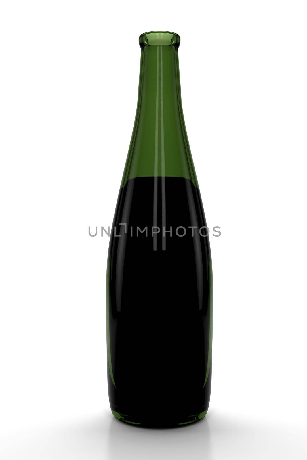 Red wine bottle isolated on white background. 3d Image.