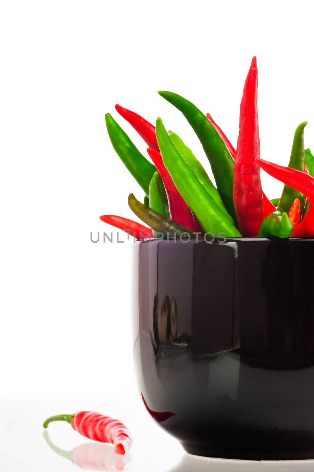 Chili in a bowl on a white background