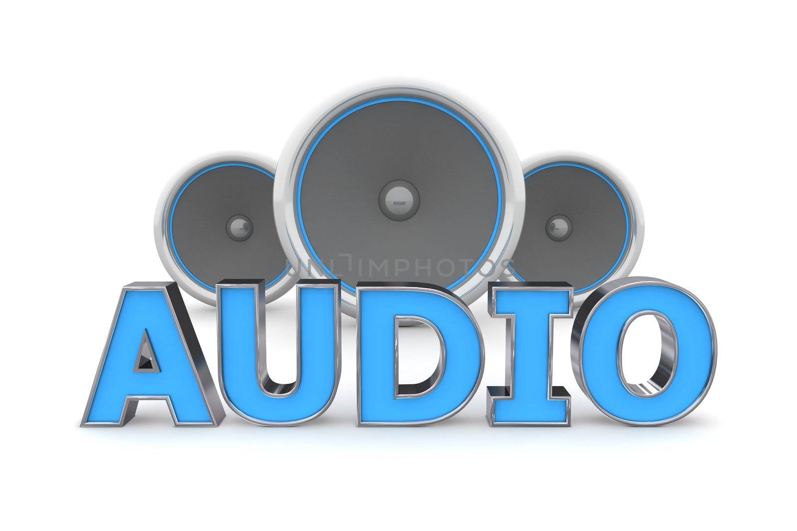 word Audio with three speakers in background - blue style