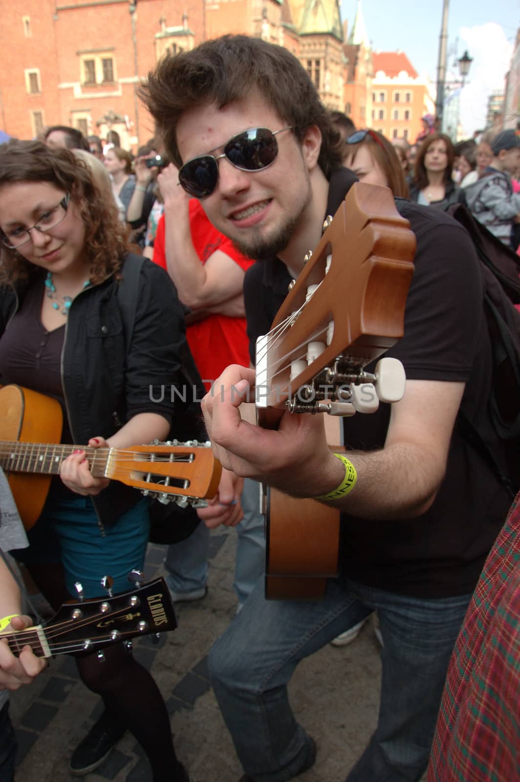 WROCLAW, POLAND - April 30: Guitars World Guinness Record, 5601 participants gather in front of Wroclaw's Town Hall on April 30, 2011 to beat guitar mass participation record.  