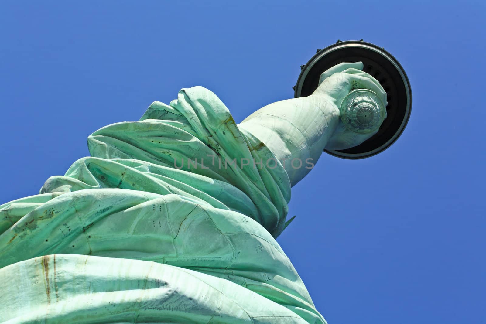 The closeup of the Statue of Liberty in New York Harbor