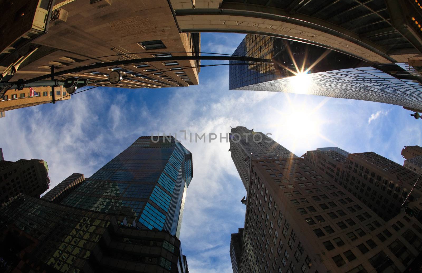 New York City, APril 17, 2009: The skyscrapers near grand central station in NYC (a fisheye view)