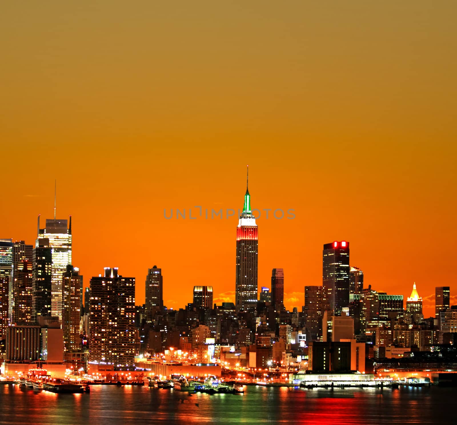 The New York City midtown skyline at sunrise