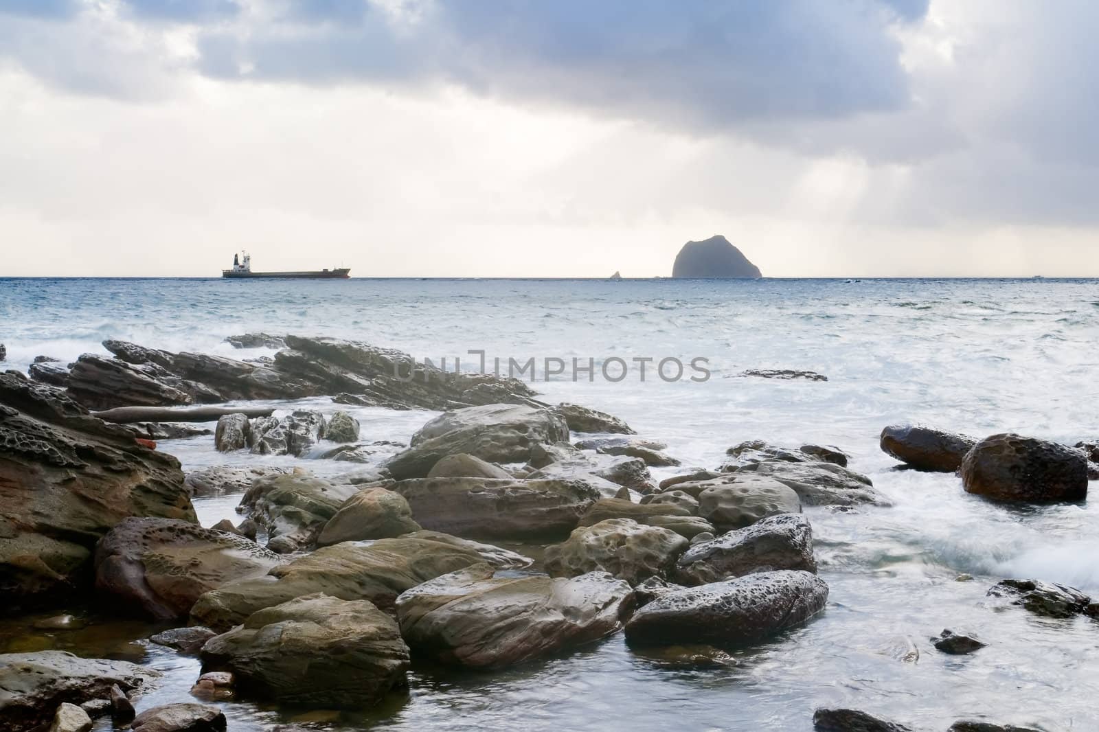 It is landscape of rock coast and beautifful cloud.