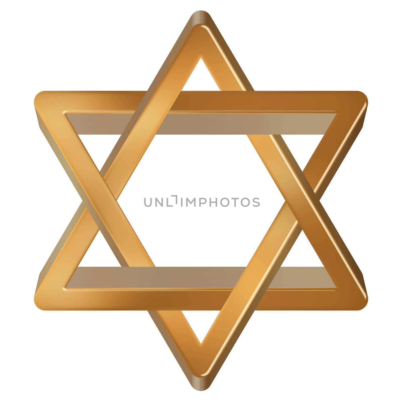 Golden star of David isolated on white