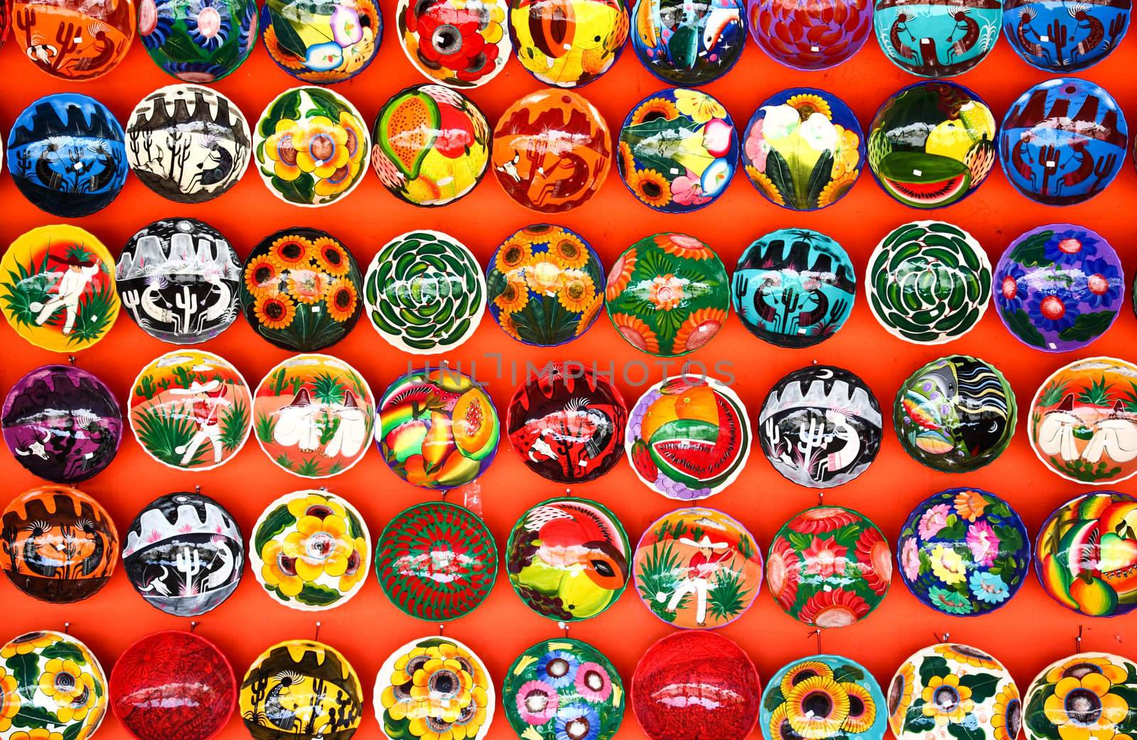Mexican decoration plates in a Mayan souvenir shop