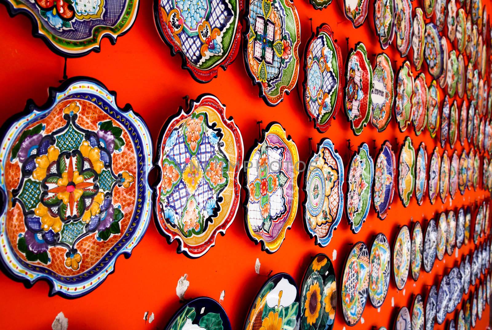 Mexican decoration plates in a Mayan souvenir shop