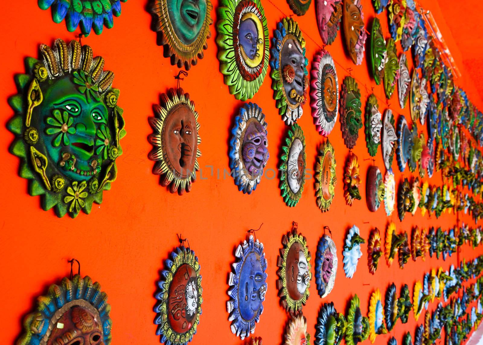 Mexican decoration plates in a Mayan souvenir shop
