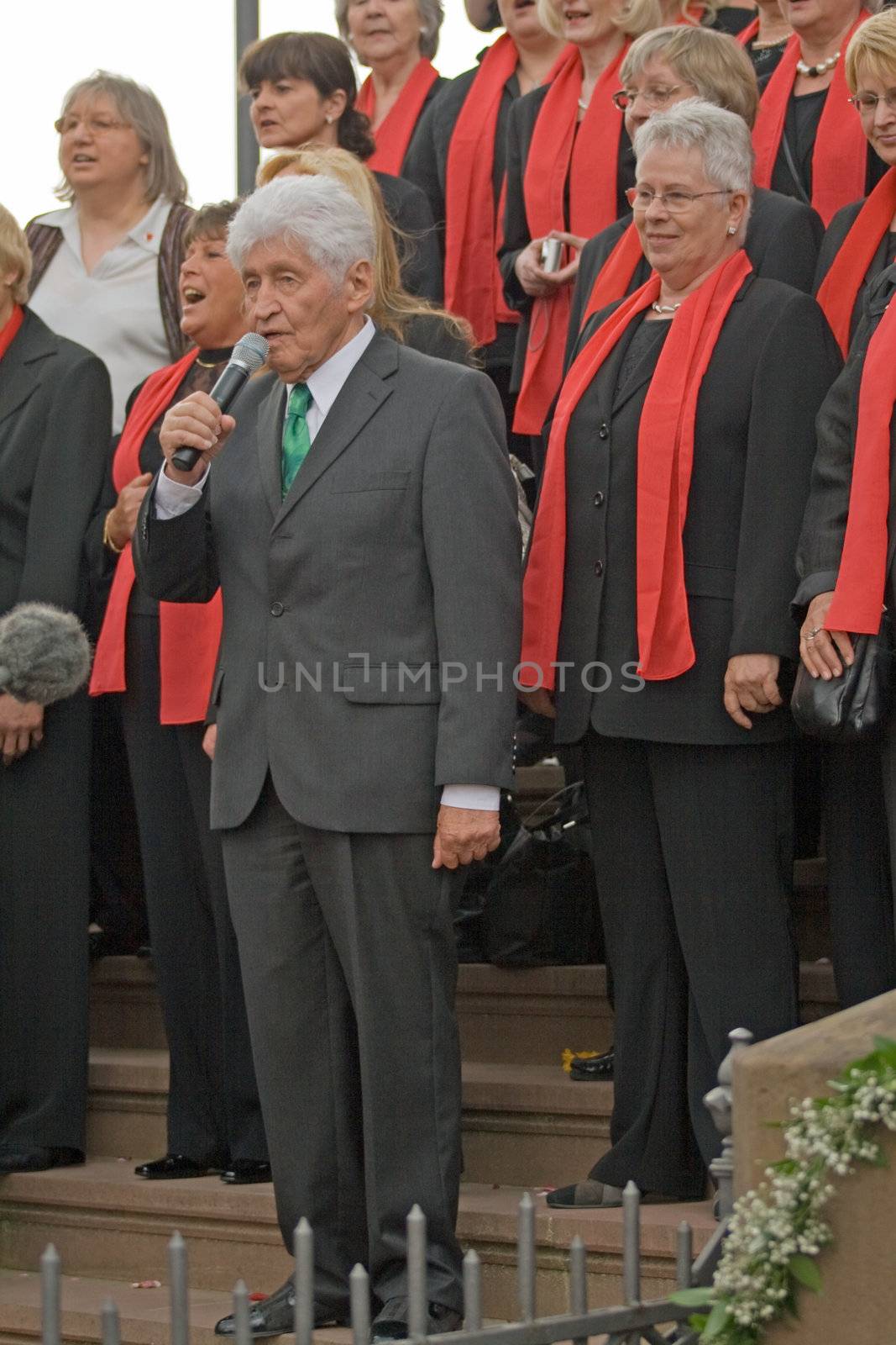 ROSSDORF, GERMANY – APRIL 30: Gotthilf Fischer sings on the occasion of a wedding on April 30, 2011 in Rossdorf, Germany