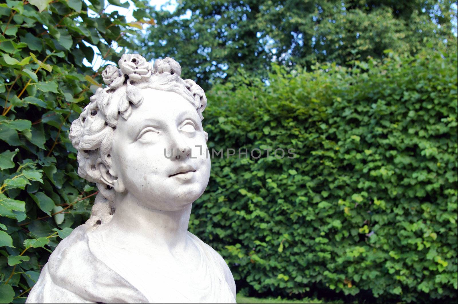 a copy of an ancient Greek bust in a imperial garden in Russia
