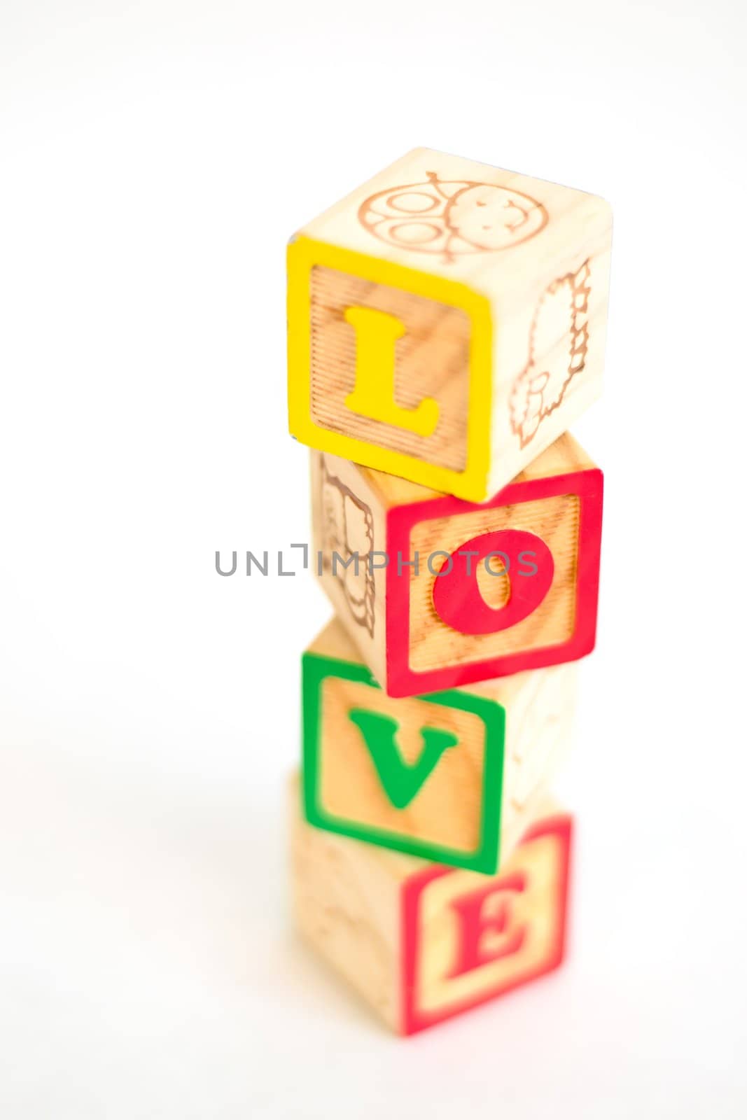 Vintage alphabet blocks spelling out LOVE