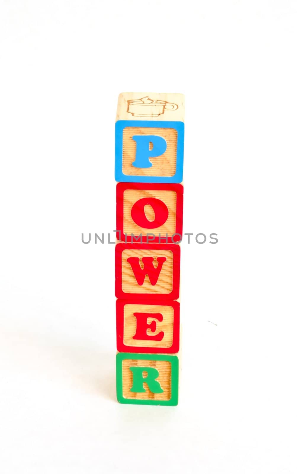 Vintage alphabet blocks spelling out Power