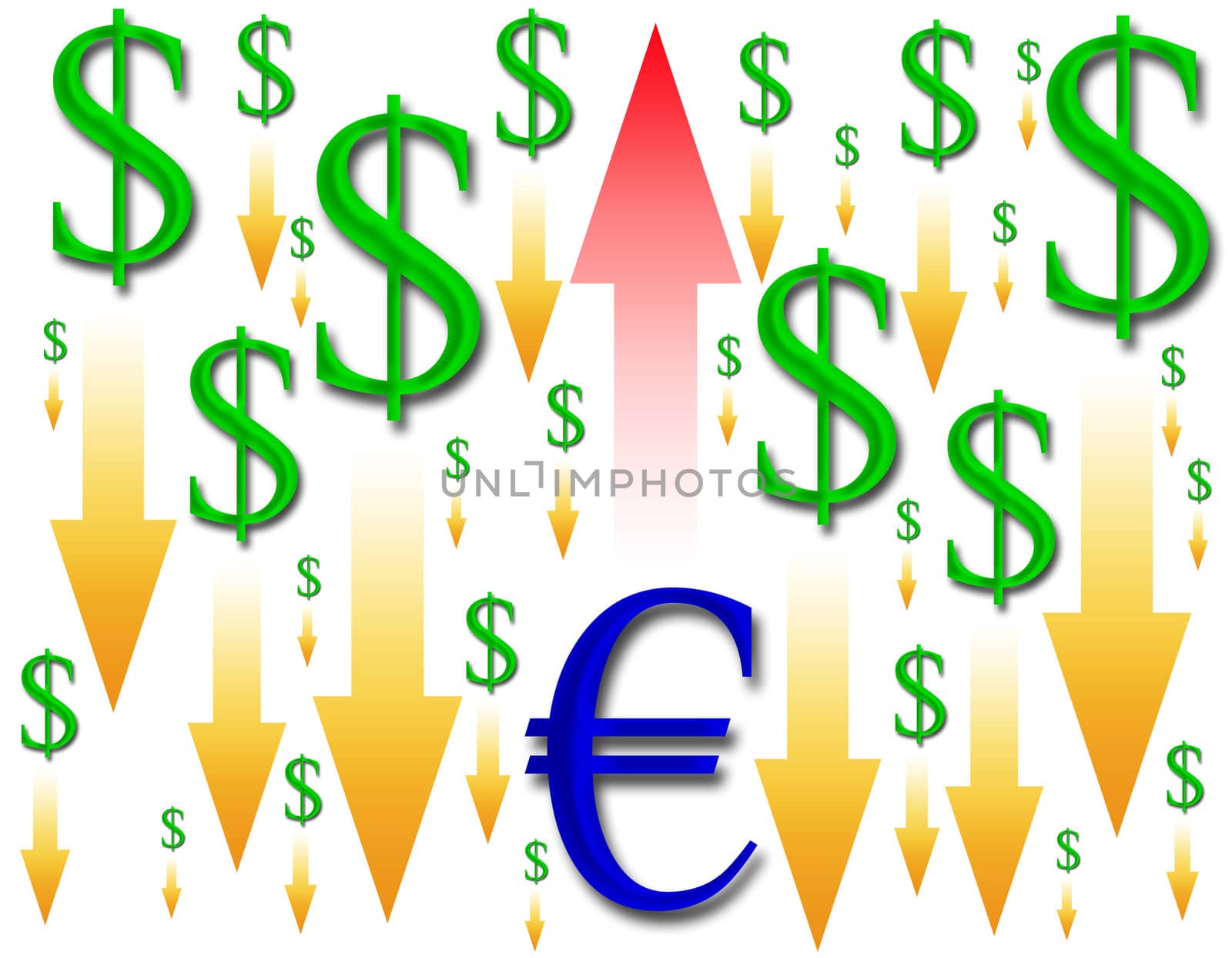 image of the euro rising and the dollar area decreased
