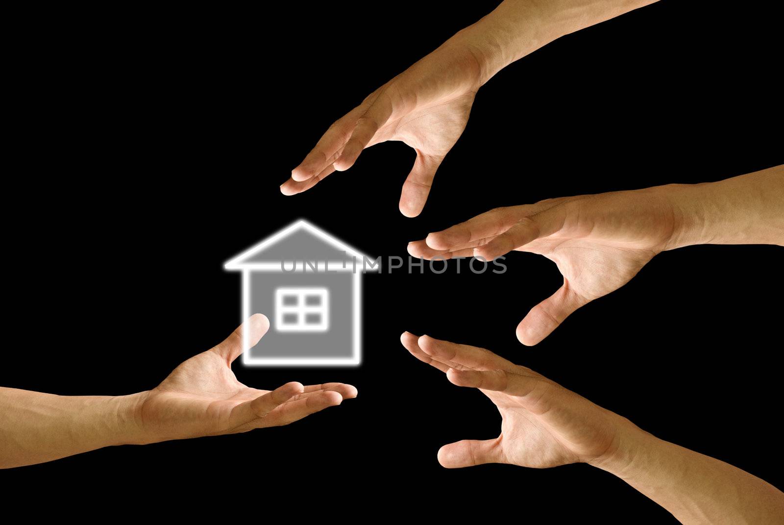 Competitor hand to strive for the house icon by pixbox77