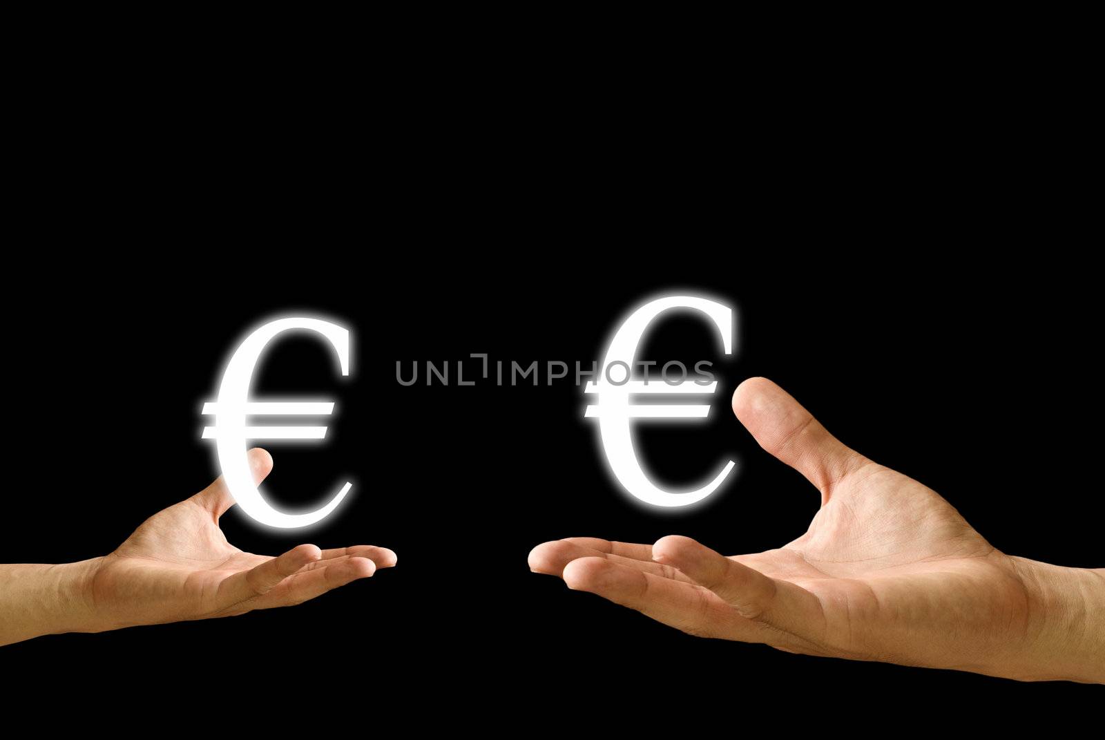 Small hand and big hand have Euro icon from , Concept by pixbox77