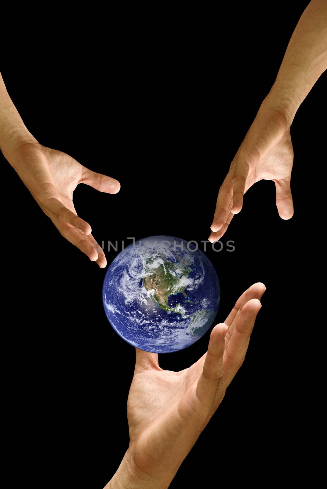 Big hand to share the world, concept