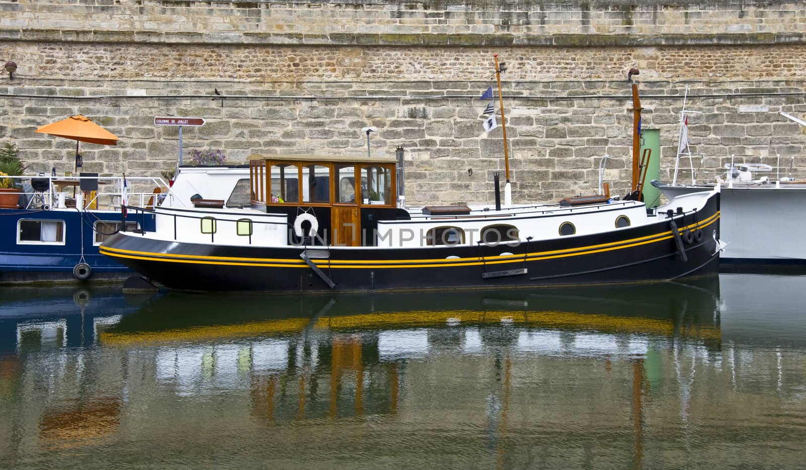 Barge on the banks of the River Seine.