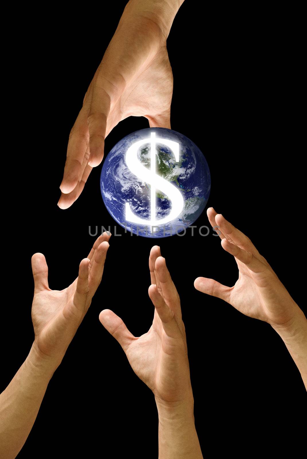 Competitor hand to strive for the world financail, concept